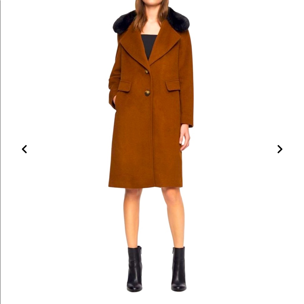 Calvin Klein Wool Blend Removable Faux Fur Coat M